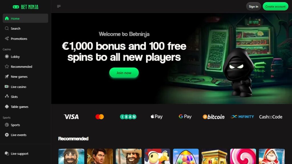 homepage van betninja nederlandse online casino